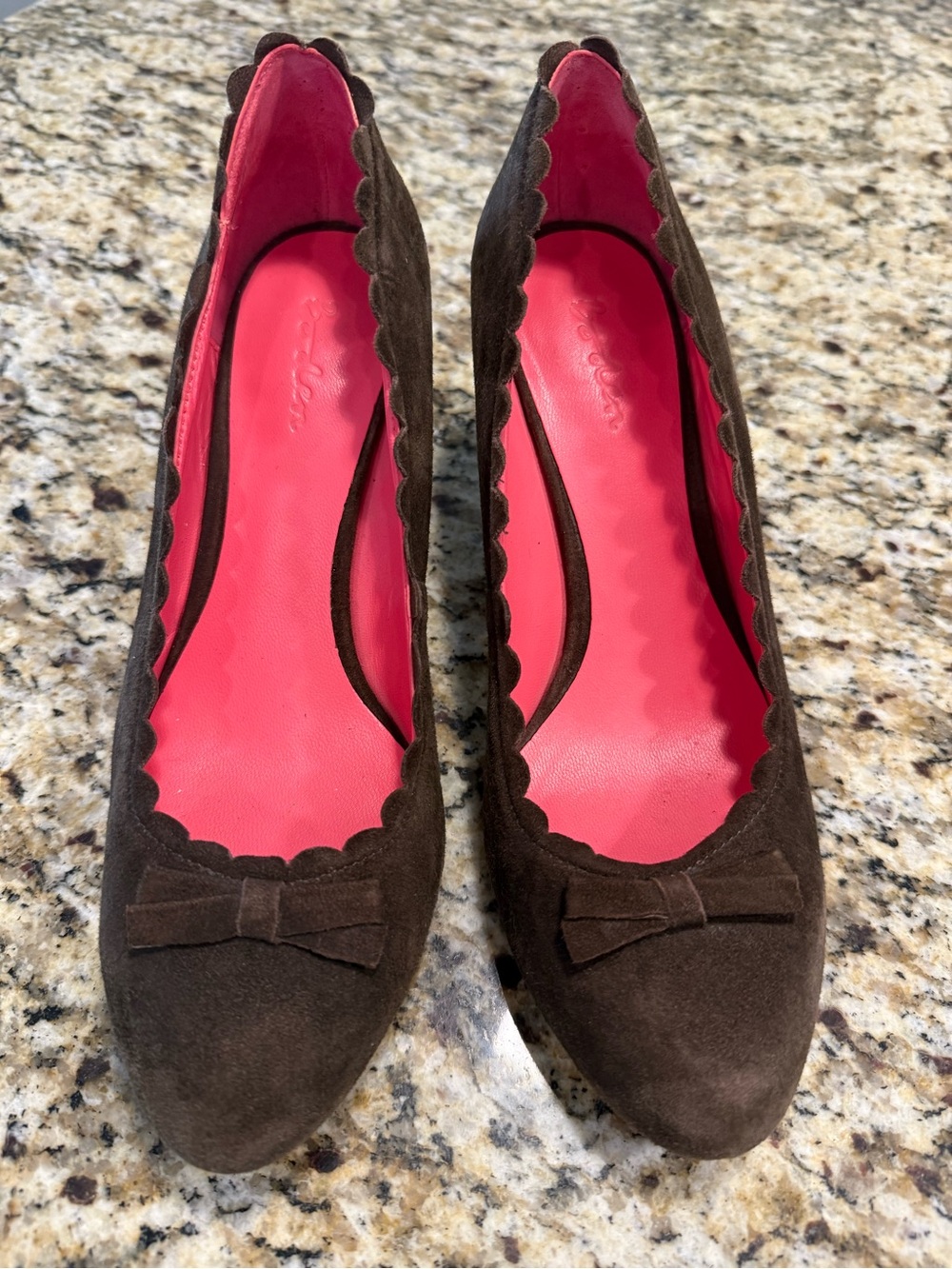 Boden brown suede leather scallop trim heels coquette bow pinup rockabilly 39